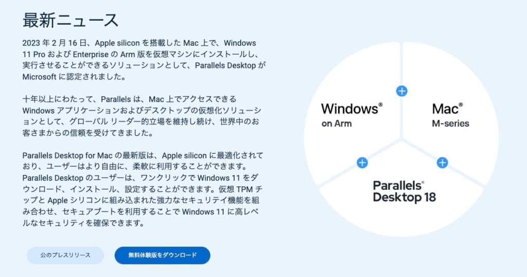 Parallels Desktop 18：最新ニュース